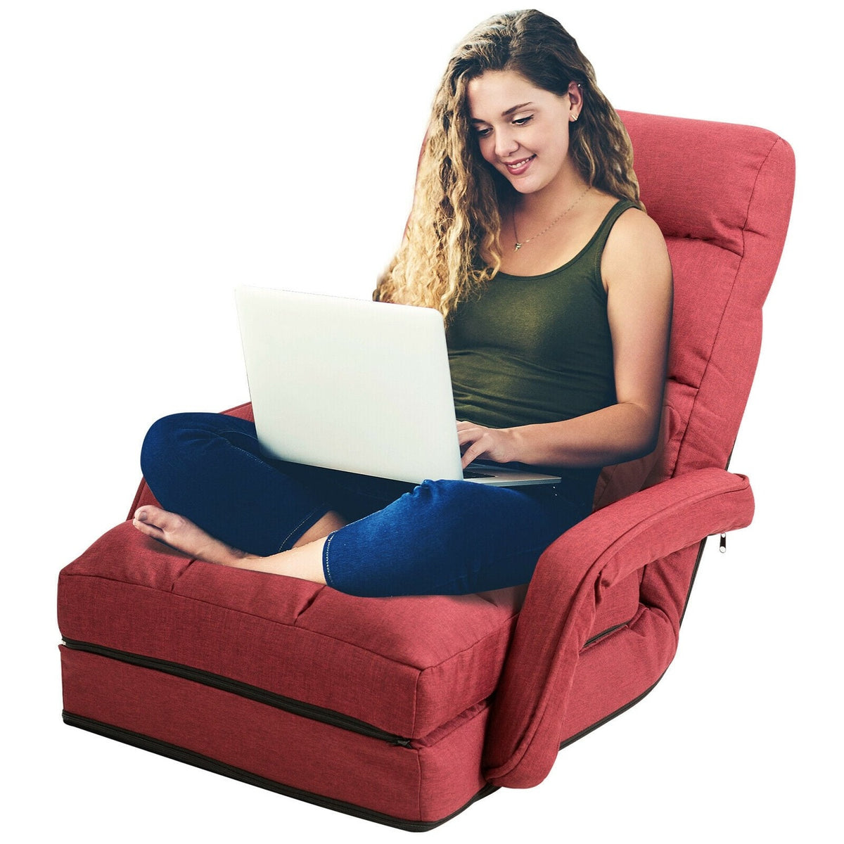 Canapé de sol pliable avec accoudoirs et coussin