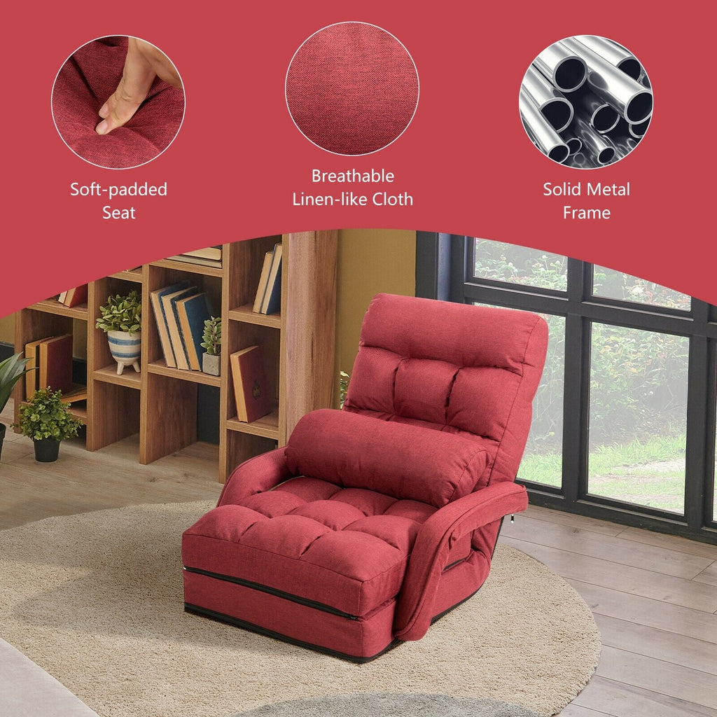 Canapé de sol pliable avec accoudoirs et coussin