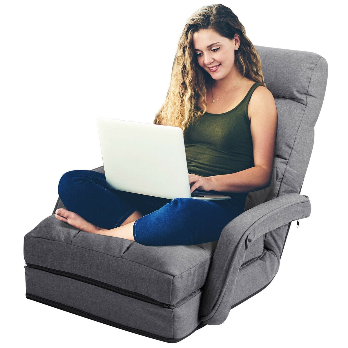 Canapé de sol pliable avec accoudoirs et coussin