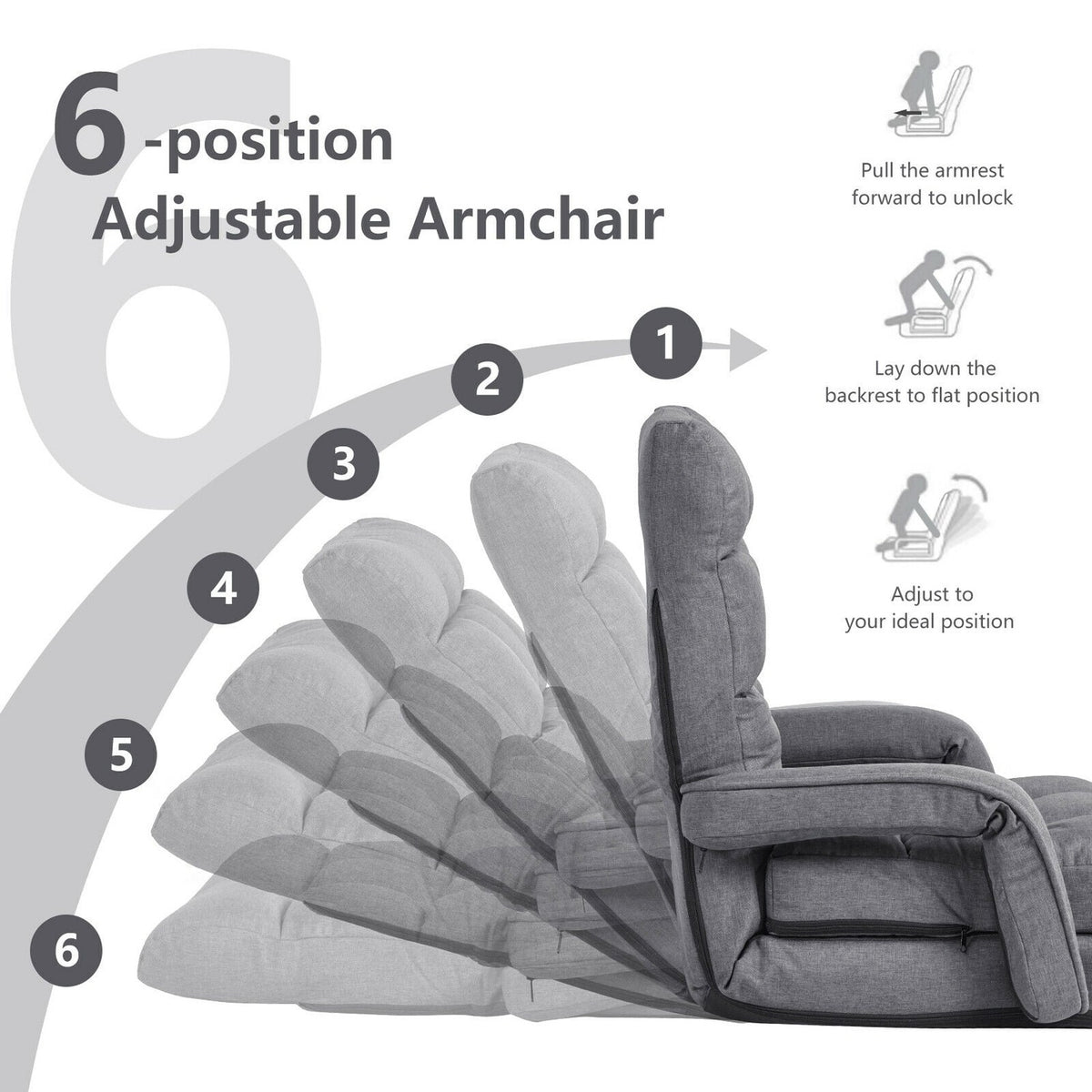 Canapé de sol pliable avec accoudoirs et coussin