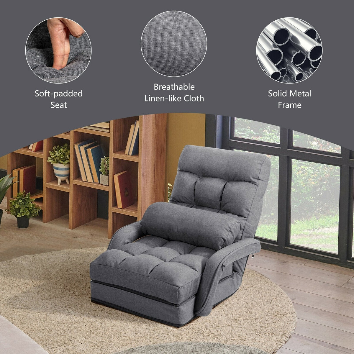 Canapé de sol pliable avec accoudoirs et coussin