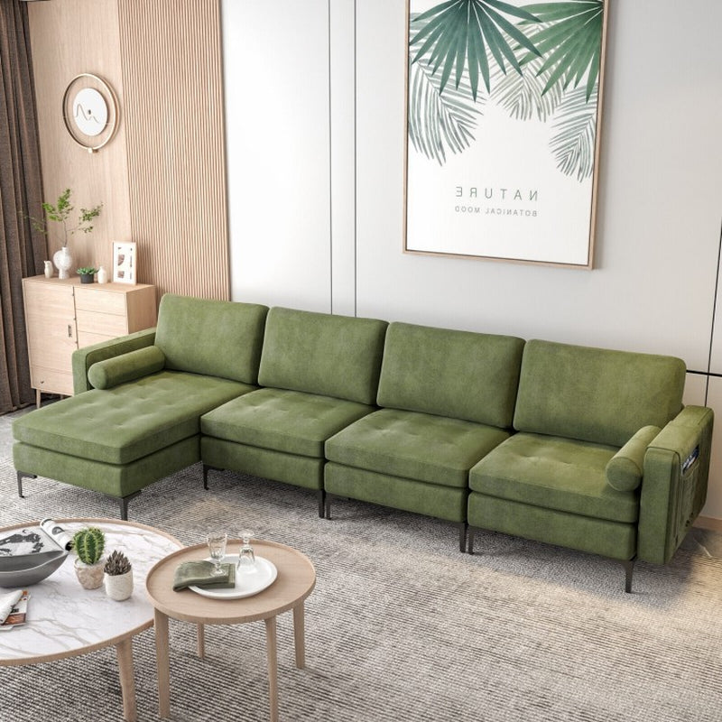 Canapé sectionnel modulaire en L 4 places avec méridienne réversible