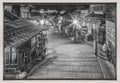 Toile encadrée Ninen-zaka à Kyoto le soir, noir et blanc