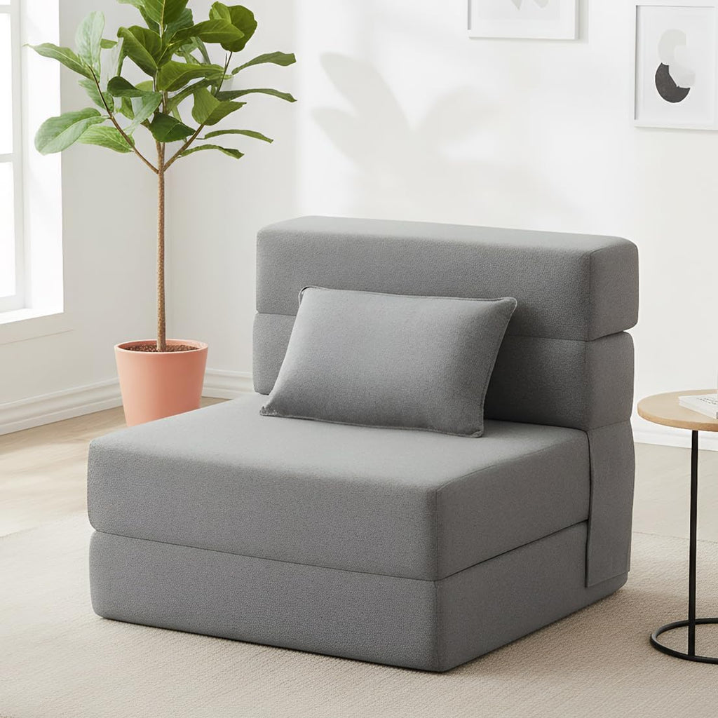 Folding Sofa Bed — Convertible Sleeper, Fold Out Couch, Light Gray