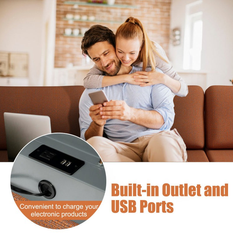 Canapé sectionnel en L avec ottoman réversible et 2 ports USB