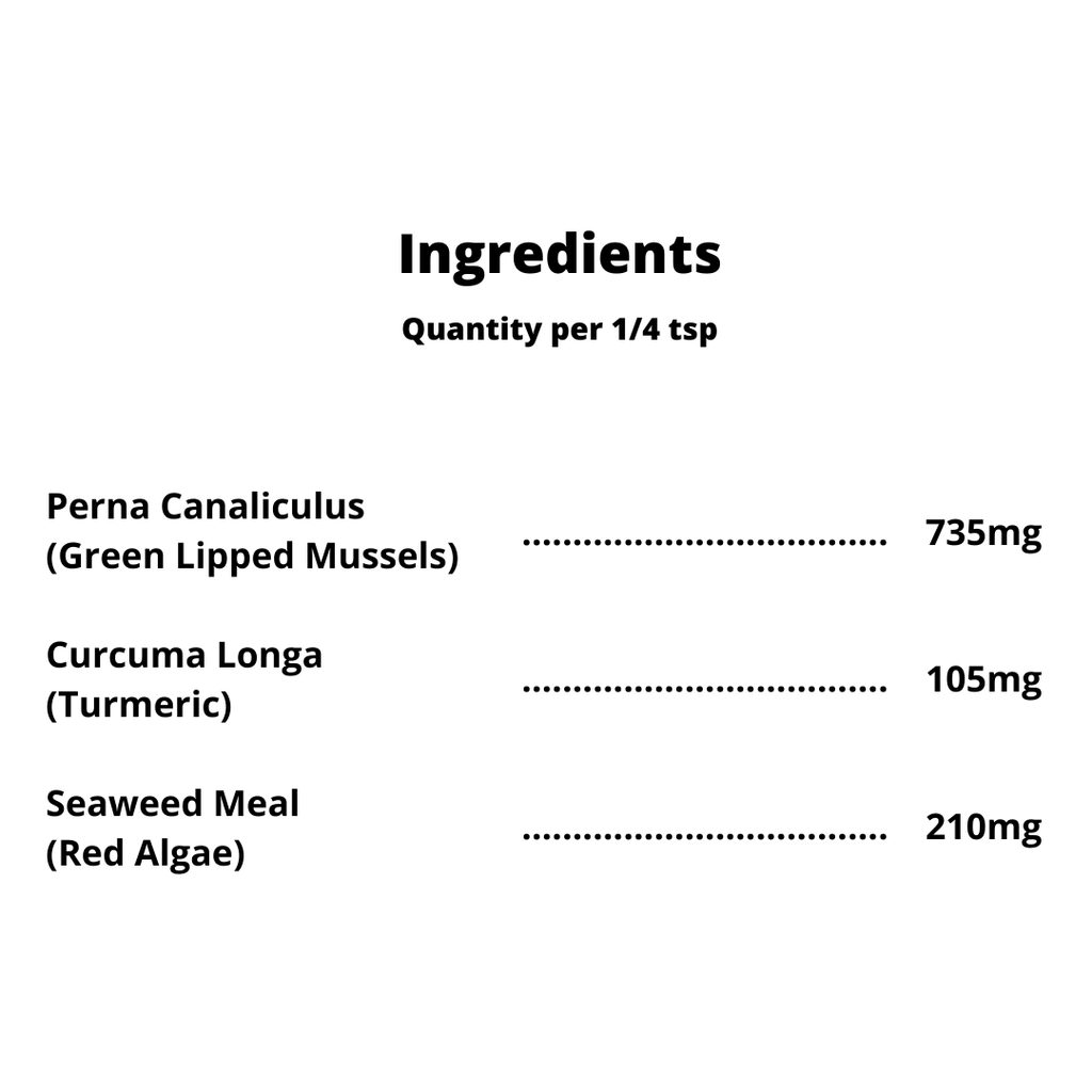 Liste des ingrédients du supplément avec quantités par quart de cuillère à thé