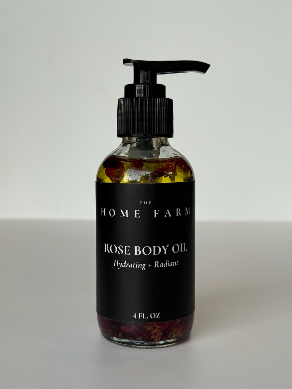Flacon pompe de l'huile corporelle à la rose, 120 ml, vue de face