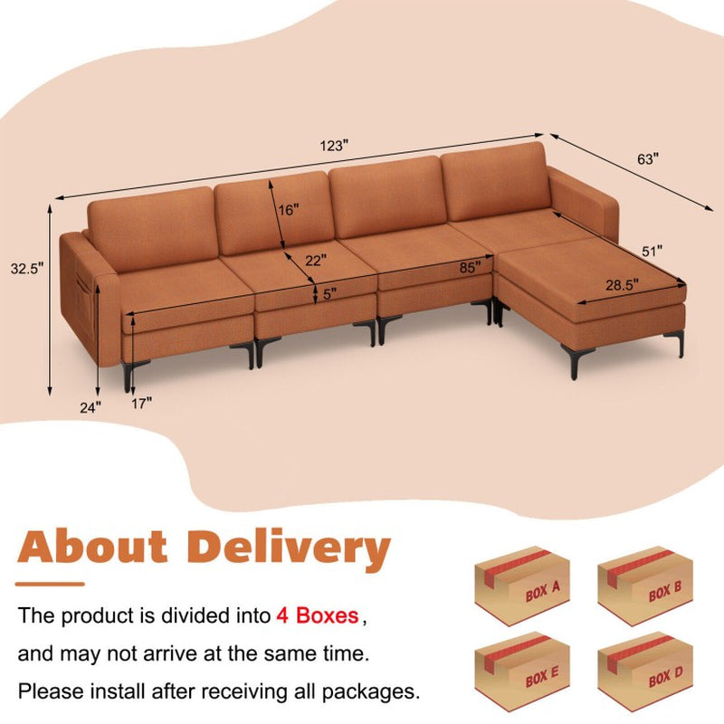Canapé sectionnel en L avec ottoman réversible et 2 ports USB