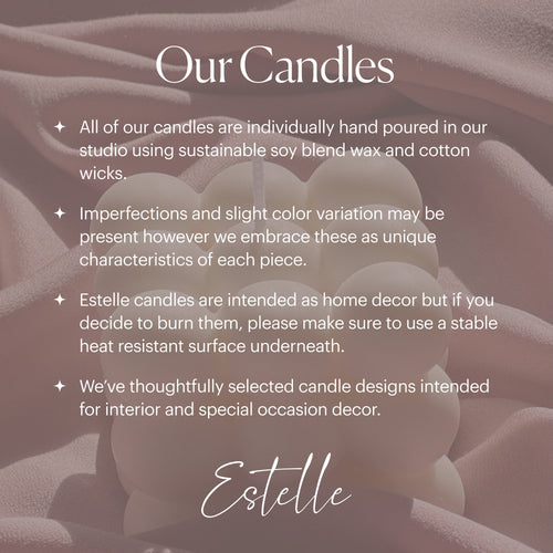 Carte d'information Estelle sur les bougies, texte en anglais