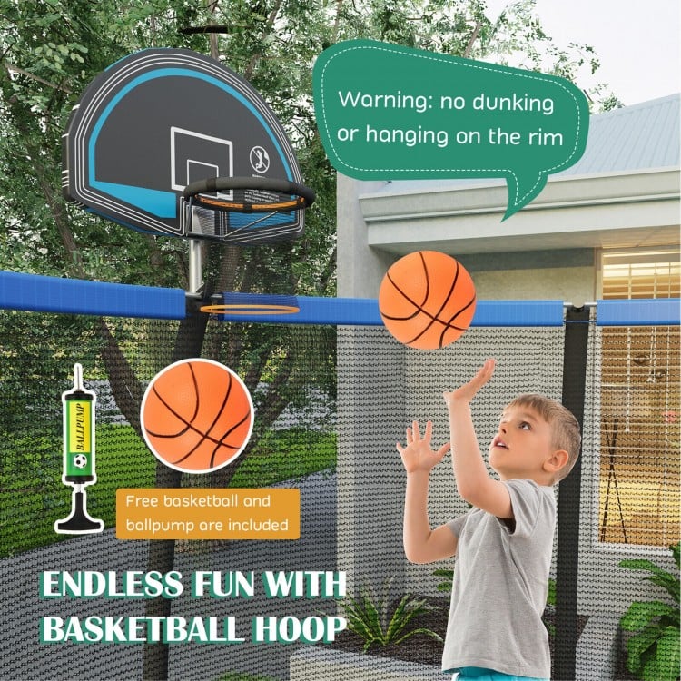 Trampoline récréatif avec panier de basketball, filet de sécurité et échelle