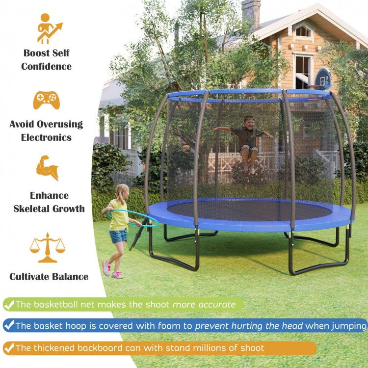 Trampoline récréatif avec panier de basketball, filet de sécurité et échelle