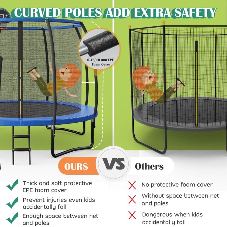 Trampoline récréatif avec panier de basketball, filet de sécurité et échelle