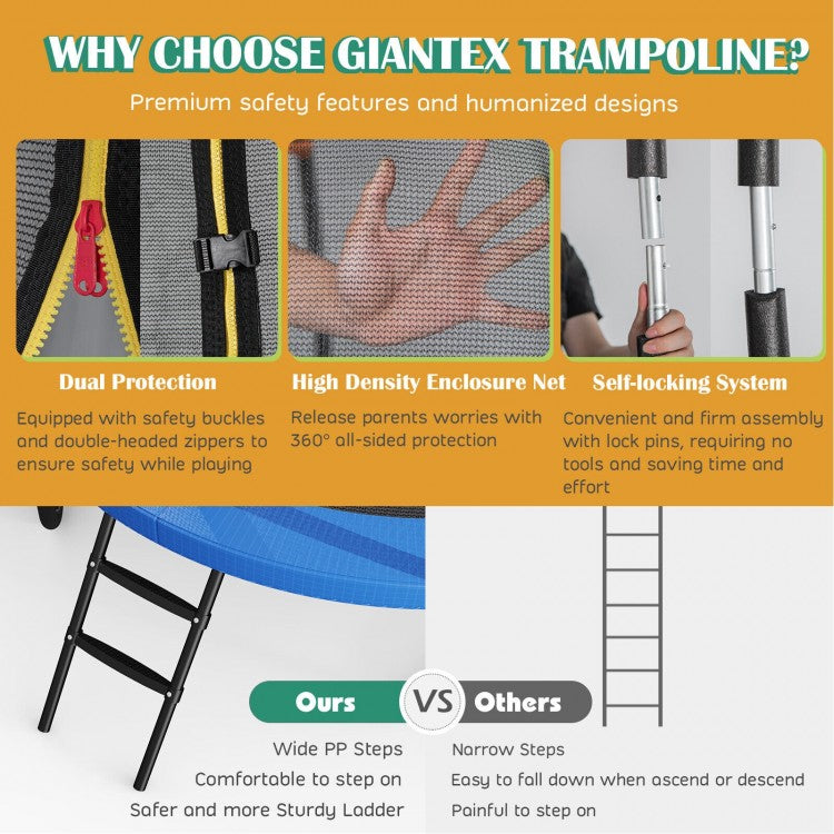 Trampoline récréatif avec panier de basketball, filet de sécurité et échelle