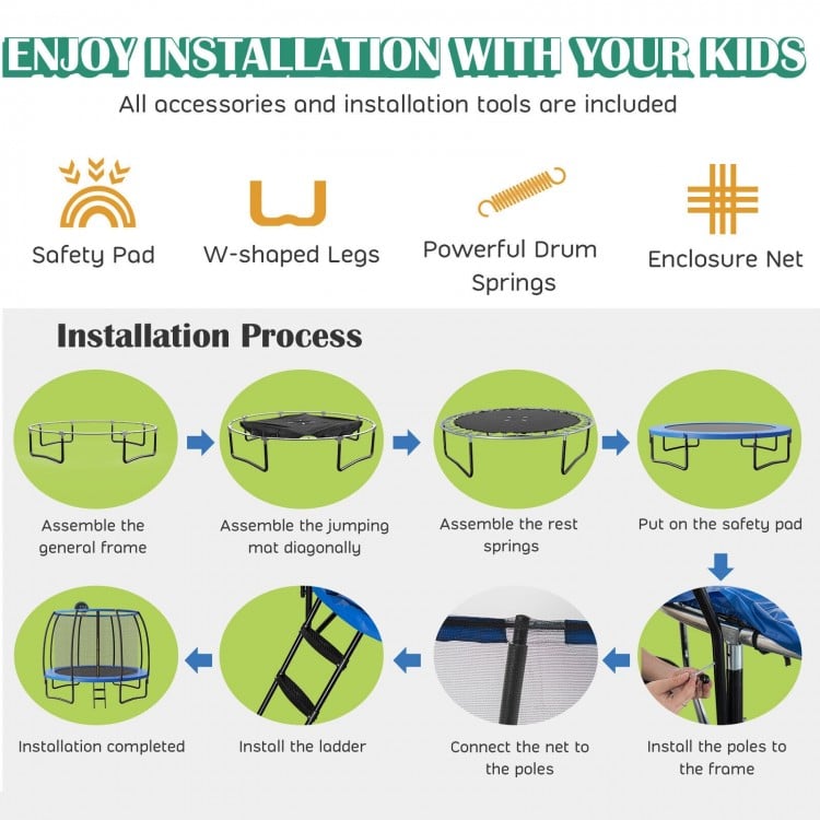 Trampoline récréatif avec panier de basketball, filet de sécurité et échelle