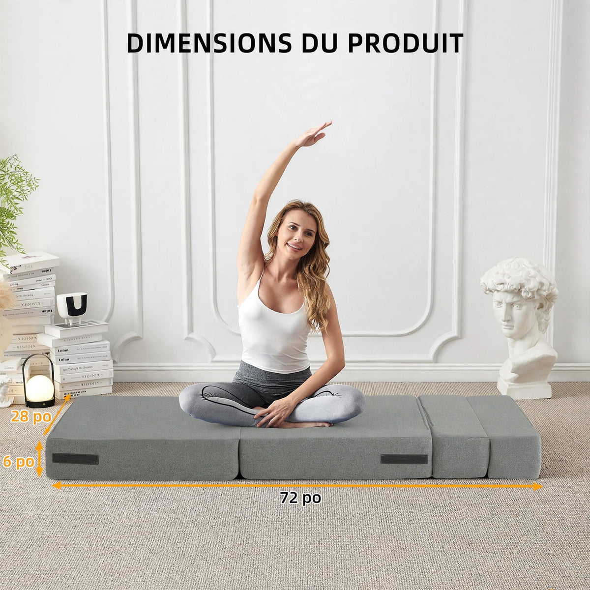Fauteuil-lit convertible pliant – Canapé dormeur 3-en-1 avec oreiller, tissu lin, gris clair