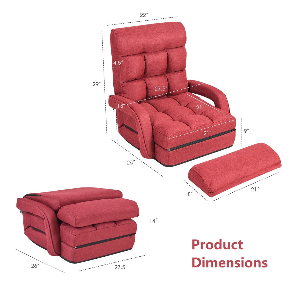Canapé de sol pliable avec accoudoirs et coussin