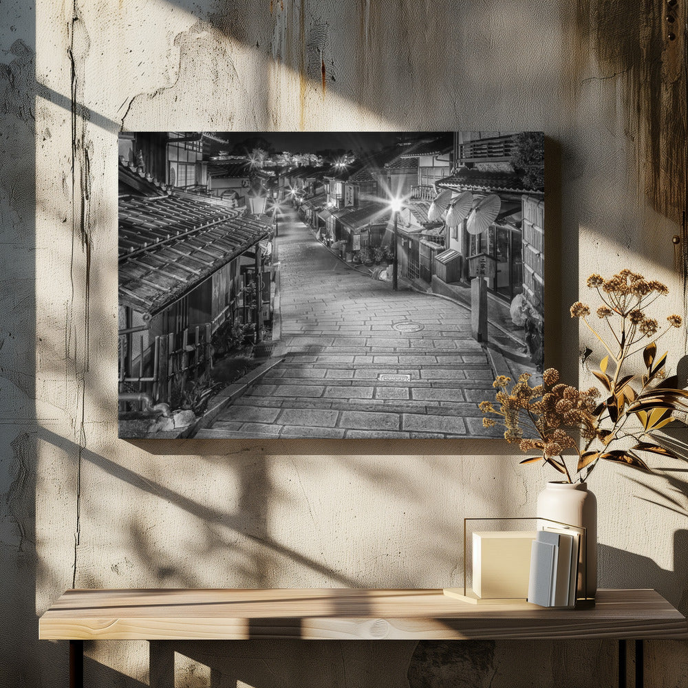 Toile Ninen-zaka accrochée au mur, noir et blanc