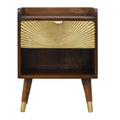 Table de chevet Manila Gold en bois de manguier massif, 1 tiroir plaqué laiton, fini châtaigne