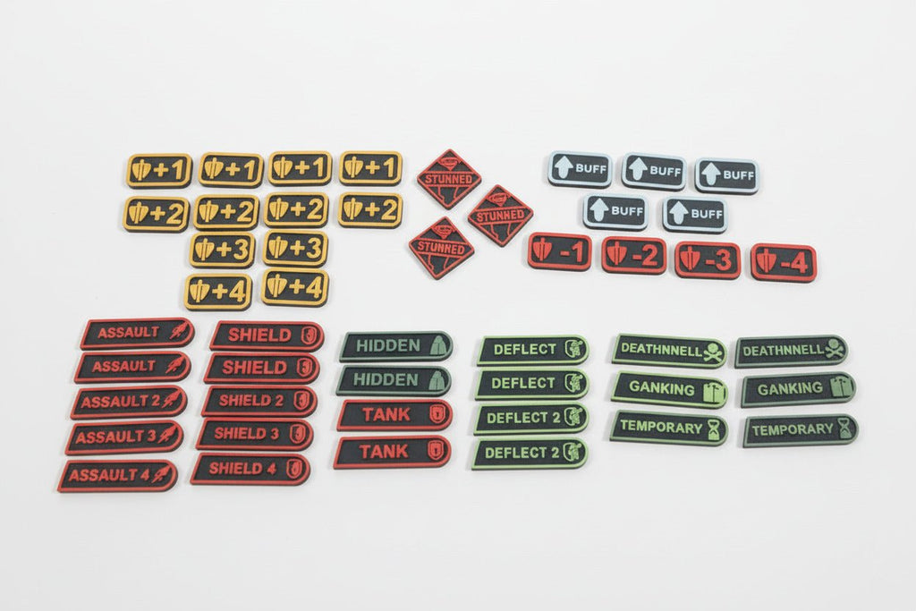 Jetons Riftbound TCG – Ensemble de 48 pièces (Renforcé, Buff, Étourdi) avec étui – Non officiel