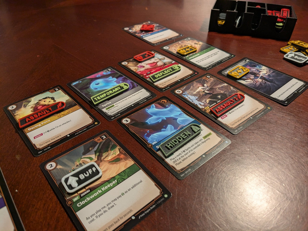 Jetons Riftbound TCG – Ensemble de 48 pièces (Renforcé, Buff, Étourdi) avec étui – Non officiel