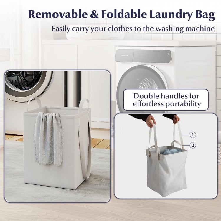 Meuble salle de bain avec panier à linge basculant et tiroir